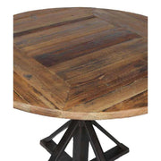 Újrahasznosított fából és vasból készült, 100 cm átmérőjű, loft stílusú étkezőasztal.