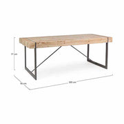 Skandináv stílusú, fenyőfából és fémből készült étkezőasztal.