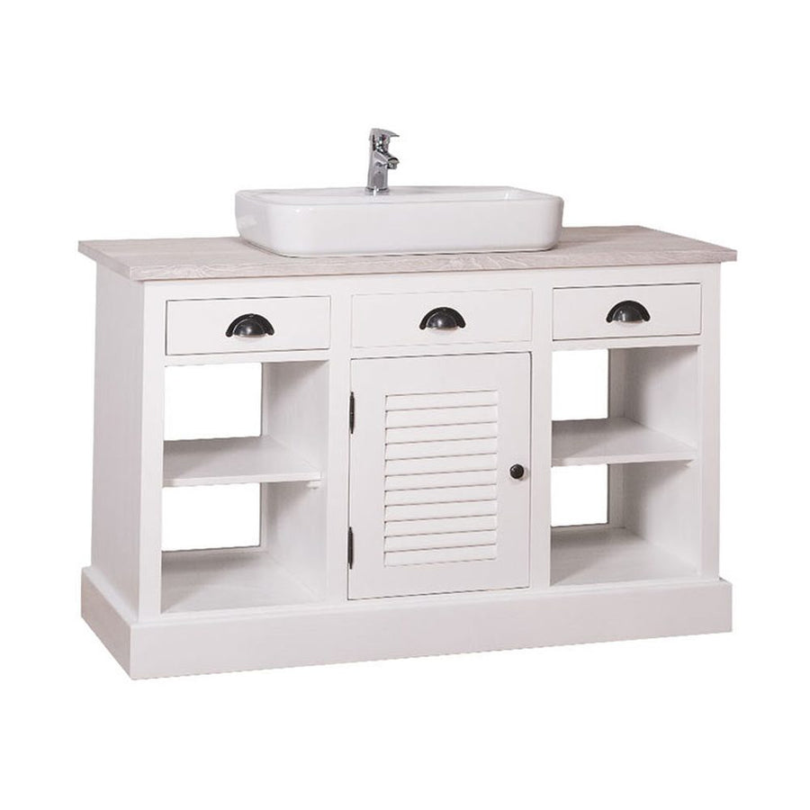 Fenyőfából készült polcos mosdószekrény 3 darab fiókkal