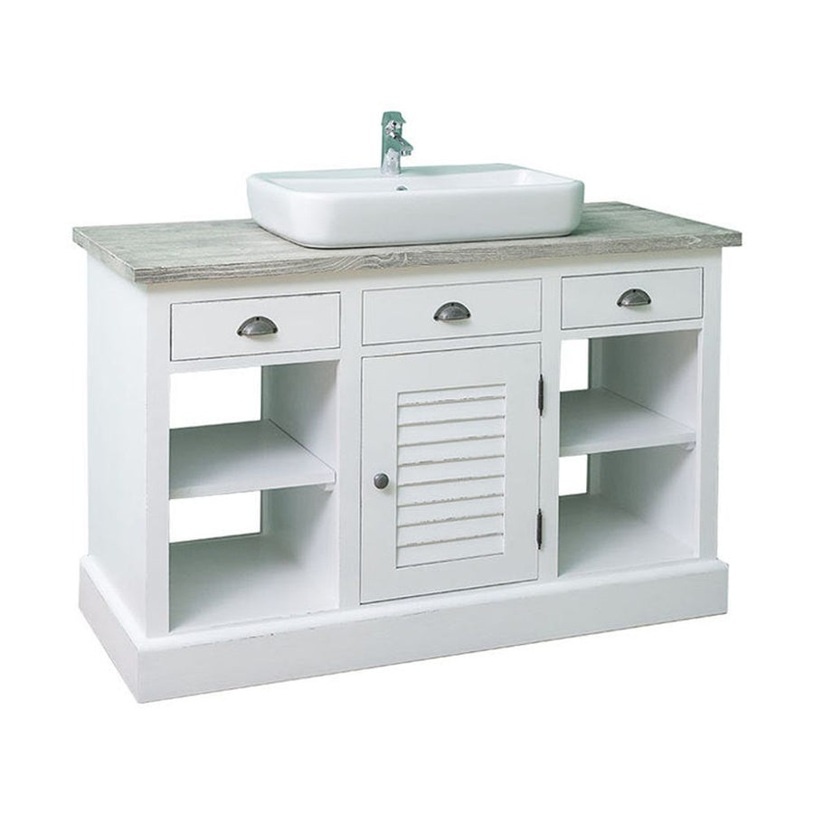 Fenyőfából készült polcos mosdószekrény 3 darab fiókkal