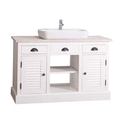 Fenyőfából készült polcos mosdószekrény 3 darab fiókkal, tölgyfalap fedlappal.