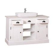 Fenyőfából készült polcos mosdószekrény 3 darab fiókkal, tölgyfalap fedlappal.