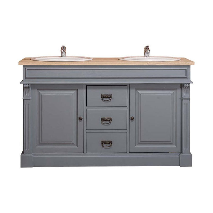 Fenyőfából készült mosdószekrény tölgyfa fedlappal, 3 darab fiókkal és 2 darab polccal