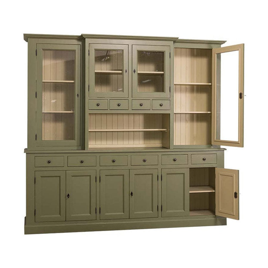 Óriás méretű, tömör fenyőfából készült, 245 cm hosszú és 225 cm magas tálalószekrény