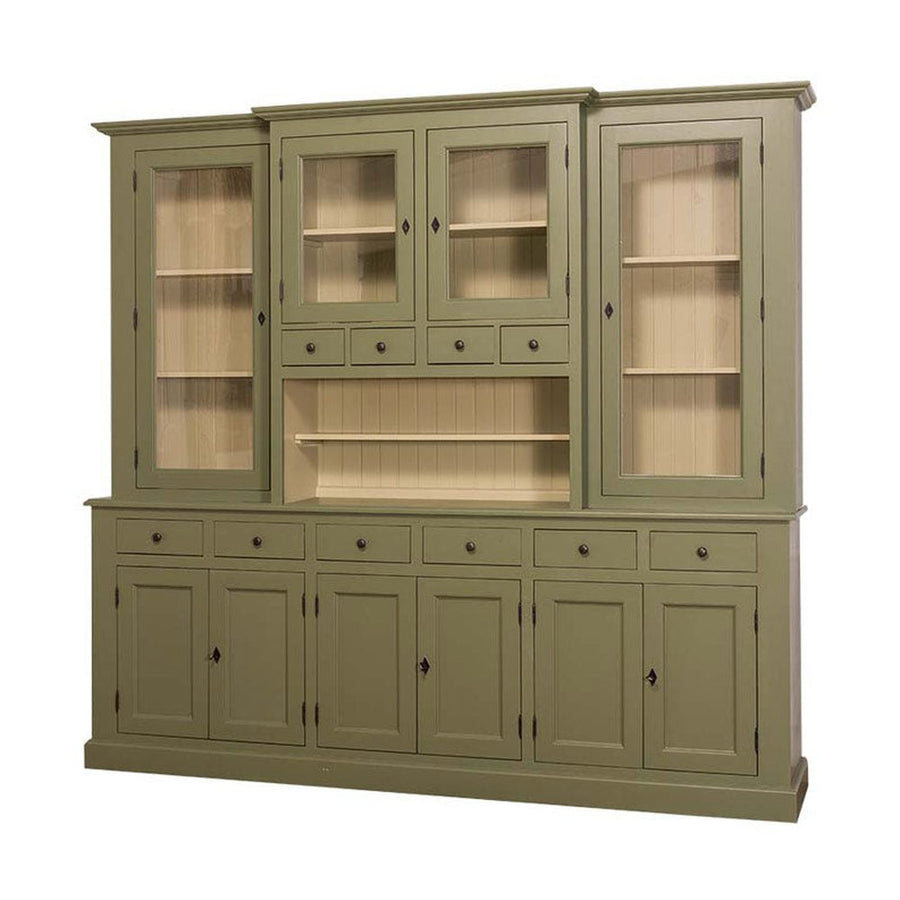 Óriás méretű, tömör fenyőfából készült, 245 cm hosszú és 225 cm magas tálalószekrény