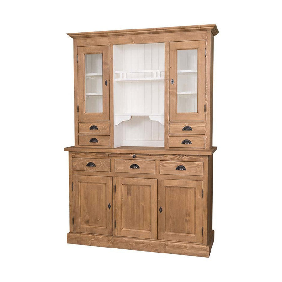 Tömör fenyőfából készült, 137 cm hosszú és 197 cm magas tálalószekrény