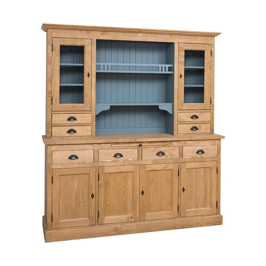 Tömör fenyőfából készült, 179 cm hosszú és 197 cm magas tálalószekrény