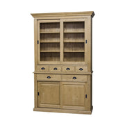 Tömör fenyőfából készült, 142 cm hosszú és 225 cm magas vitrines tálalószekrény