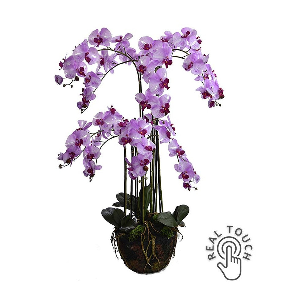 Lila színű mű orchidea, mesterséges földlabdában.