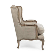 Provanszi stílusú, mangófából készült, natúrszínű kárpitú kézműves fotel.