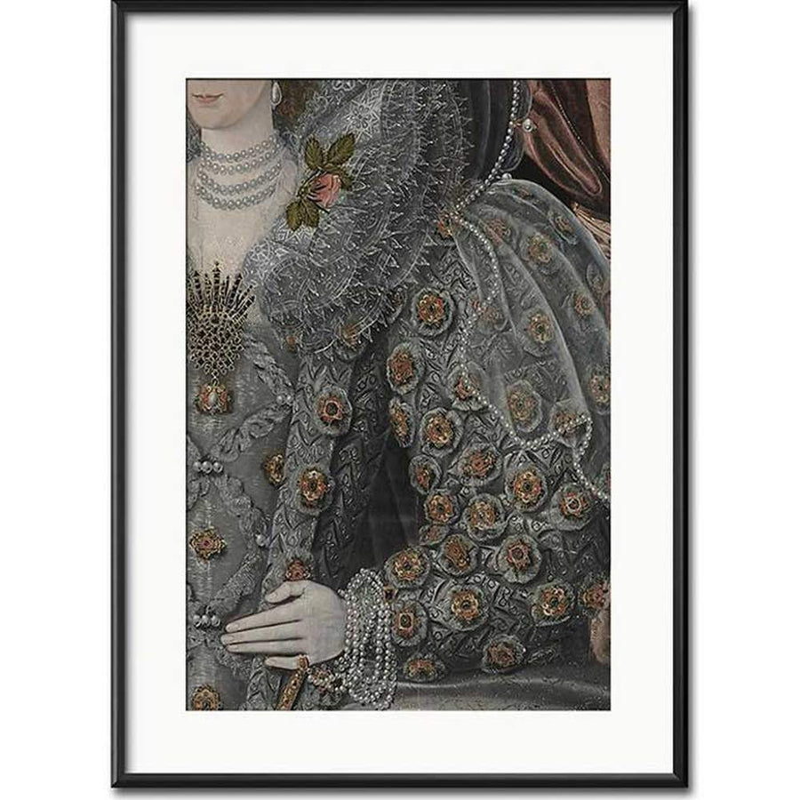 Keretezett, paszpartuval ellátott, üvegezett reneszánsz portré részlet I. Erzsébetről