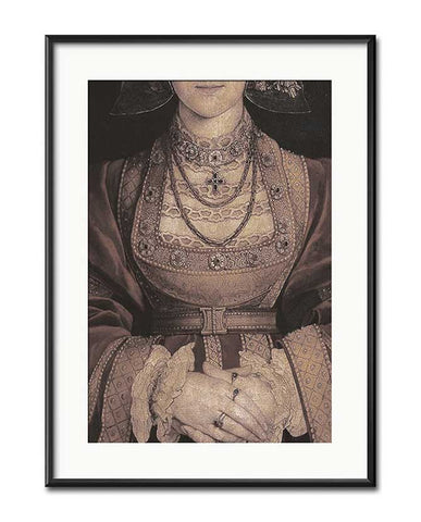 Keretezett, paszpartuval ellátott, üvegezett reneszánsz portré részlet Anna of Cleves-ről