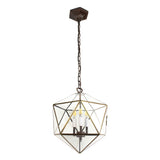 Modern, Art Deco stílusú, aranyszínű fémből és víztiszta üvegből készült, 35 cm átmérőjű, ikozaéder formájú, beltéri függesztek lámpa.
