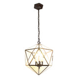 Modern, Art Deco stílusú, aranyszínű fémből és víztiszta üvegből készült, 35 cm átmérőjű, ikozaéder formájú, beltéri függesztek lámpa.
