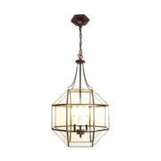 Aranyszínű fémből és víztiszta üvegből készült, 40 cm átmérőjű, rombikuboktaéder formájú, beltéri függesztek lámpa.