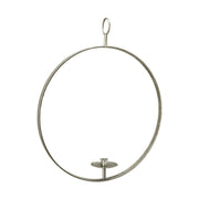 Modern, skandináv stílusú,, antikolt felületű, ezüst színű, fémből készült, függeszthető gyertyatartó karika.