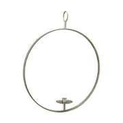 Modern, skandináv stílusú, óriás méretű, antikolt felületű, ezüst színű, fémből készült, függeszthető gyertyatartó karika.