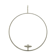 Modern, skandináv stílusú, óriás méretű, antikolt felületű, ezüst színű, fémből készült, függeszthető gyertyatartó karika.