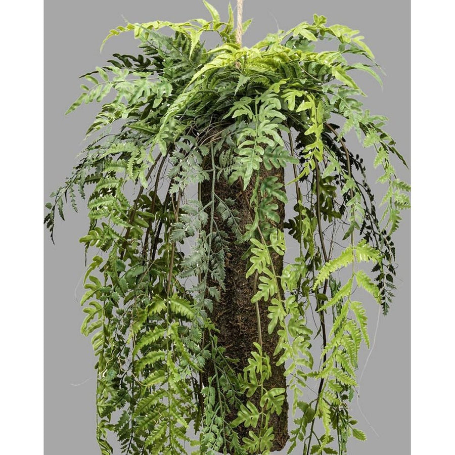 Függeszthető kialakítású, mohás szárú páfrány mix műnövény kompozíció.
