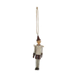 Vintage stílusú, 12 cm magas, fa hatású, függeszthető Pinokkió-figura.