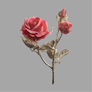 Glamour stílusú, mű rózsaág pezsgőszínű szárral és levelekkel, korall színárnyalatú virágfejekkel.