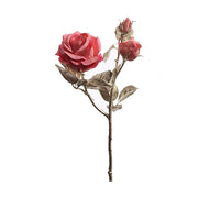 Glamour stílusú, mű rózsaág pezsgőszínű szárral és levelekkel, korall színárnyalatú virágfejekkel.