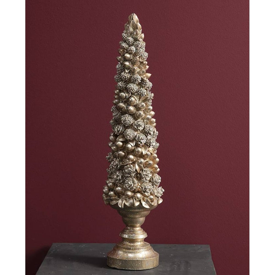 ezsgőszínű, nagyméretű karácsonyi dekorációs fenyő kúp.