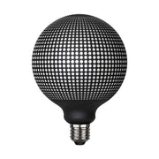 Graphic Dot dekorációs izzó. Meleg fehér fényű LED dekorációs izzó, opálos üveggel és matt fekete színű grafikai mintával