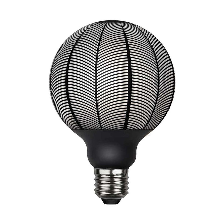 A GRAPHIC dekor izzók jellegzetessége az opálos üvegfelületeiket díszítő, matt fekete színű dekoratív grafikai minták alkalmazása