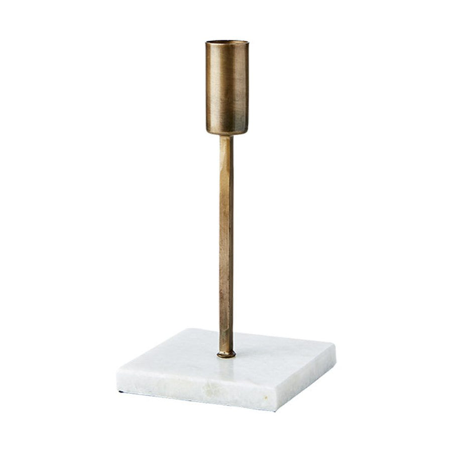 Loft stílusú, antik sárgaréz fém gyertyatartó fehér márvány talppal.