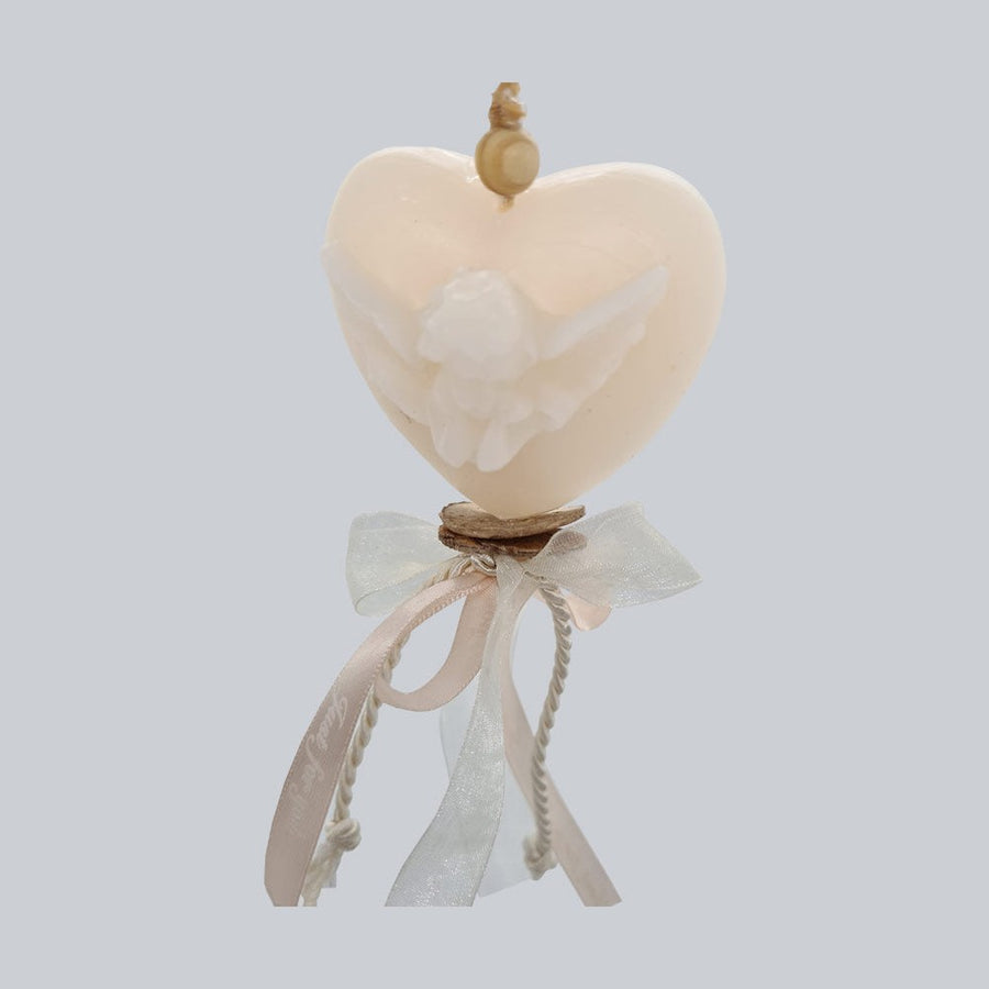 Vintage stílusú, gyöngyvirág illatú kézműves illatfüzér, angyal figurás szív formájú krémviasszal