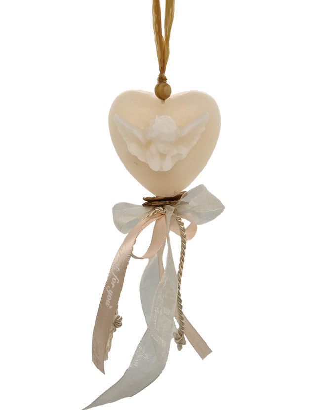 Vintage stílusú, gyöngyvirág illatú kézműves illatfüzér, angyal figurás szív formájú krémviasszal