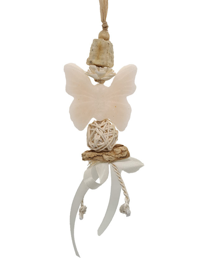 Vintage stílusú, gyöngyvirág illatú kézműves illatfüzér pillangó formájú krémviasz figurával