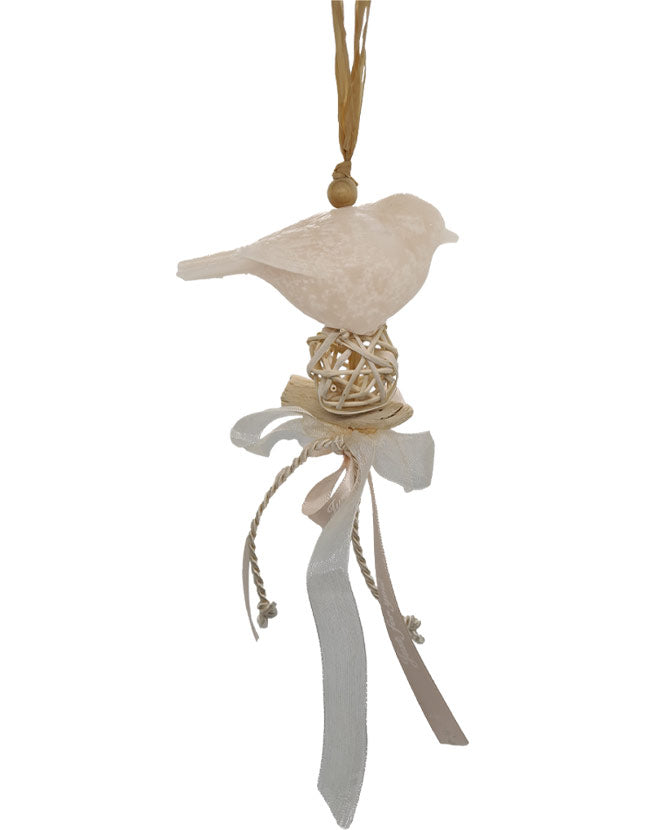 Vintage stílusú, gyöngyvirág illatú kézműves illatfüzér, madár formájú krémviasz figurával
