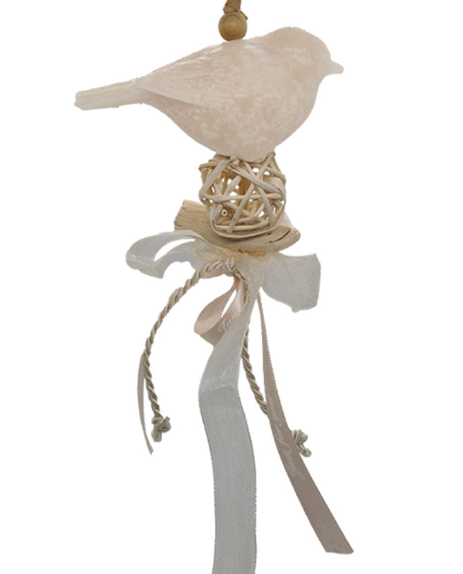 Vintage stílusú, gyöngyvirág illatú kézműves illatfüzér, madár formájú krémviasz figurával