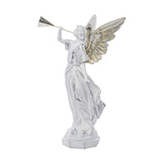 Prémium kategóriás, klasszikus stílusú, 40 cm magas harsonás karácsonyi angyal figura oldalról fotózott képe 