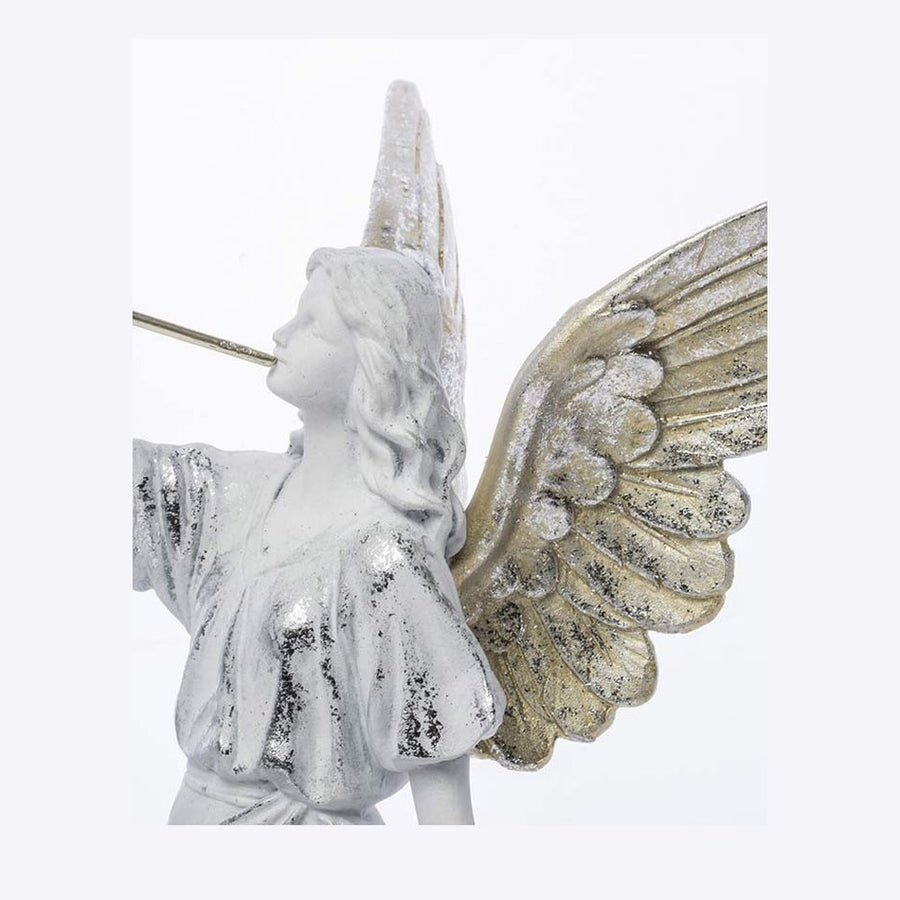 Prémium kategóriás, klasszikus stílusú, 40 cm magas harsonás karácsonyi angyal figura