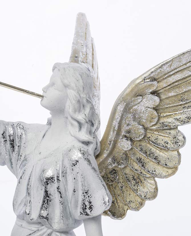 Prémium kategóriás, klasszikus stílusú, 40 cm magas harsonás karácsonyi angyal figura