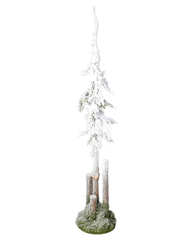 Havas felületű, 115 cm magas, mesterséges dekorációs műfenyőfa, valódi fából készült törzzsel