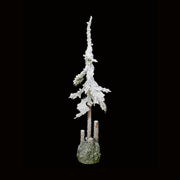 Havas felületű, 80 cm magas, mesterséges dekorációs műfenyőfa, valódi fából készült törzzsel fekete háttér előtt