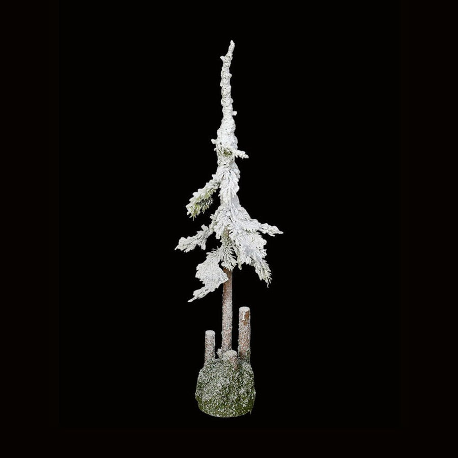 Havas felületű, 80 cm magas, mesterséges dekorációs műfenyőfa, valódi fából készült törzzsel fekete háttér előtt