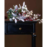 Mesterséges, élethű megjelenésű, 74 cm hosszú, havas mű zsálya ág  karácsonyi kompozícióban