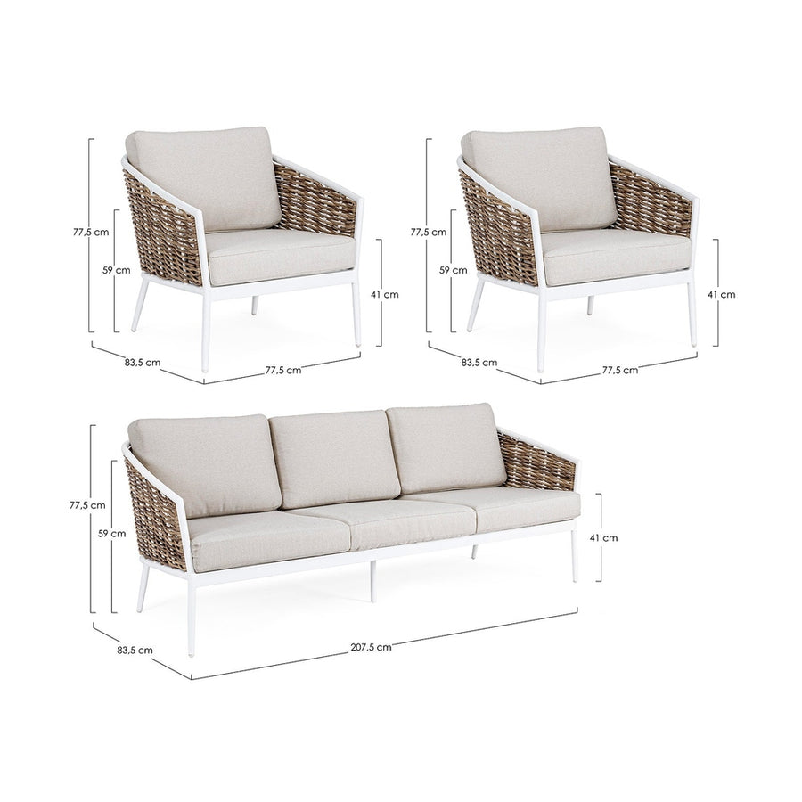 Homokszürke színű kerti ülőgarnitúra.