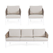 Homokszürke színű kerti ülőgarnitúra.