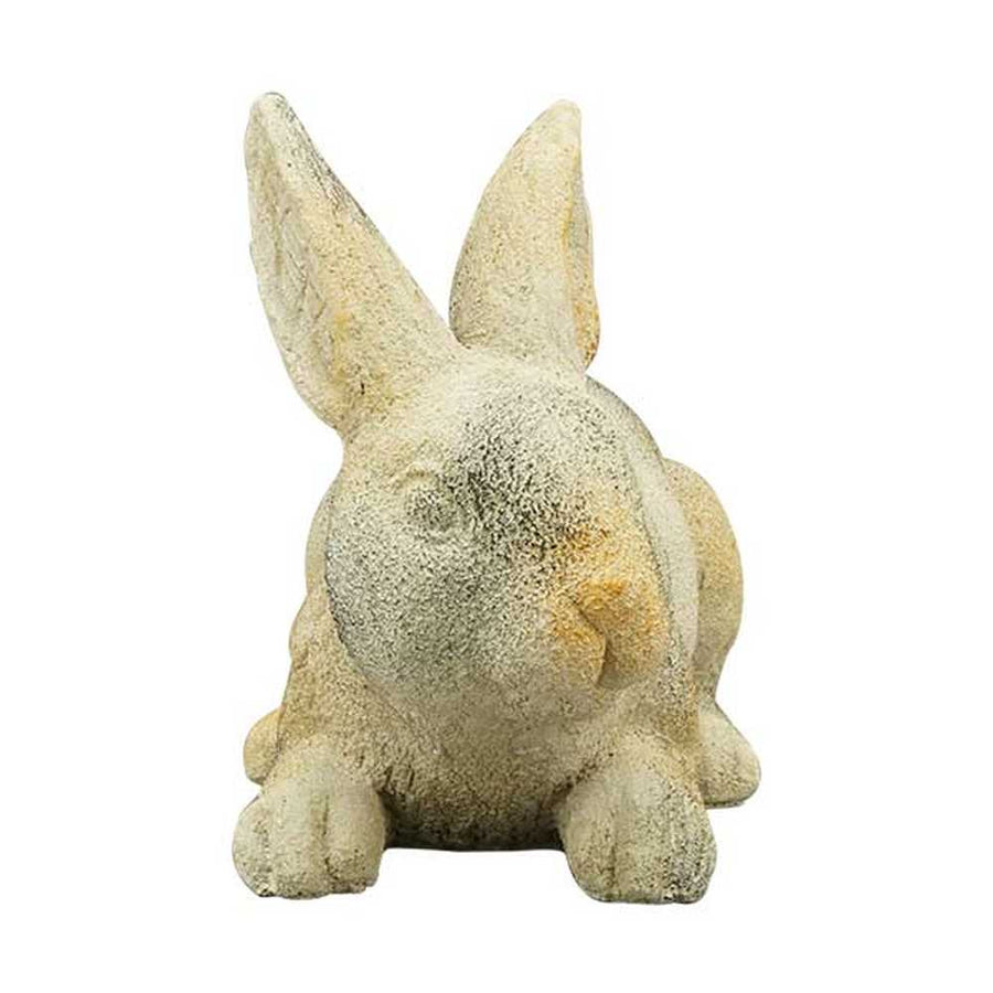 Rusztikus vidéki stílusú, 22 cm hosszú és 15 cm magas, antikolt felületű, krém színű húsvéti nyuszi figura.