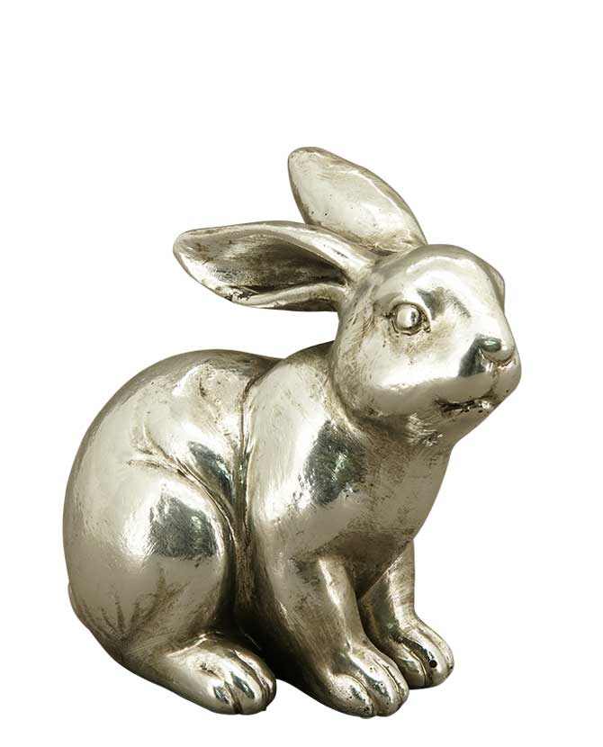 14,5 cm magas, glamour stílusú, ezüst színű húsvéti nyuszi figura