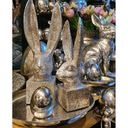 Glamour stílusú, 36 cm magas, ezüst színű húsvéti nyuszifej dísz