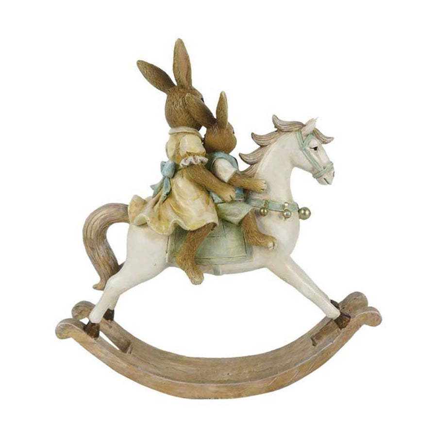 Vintage stílusú húsvéti dekor hintaló nyuszimamával és gyermekével