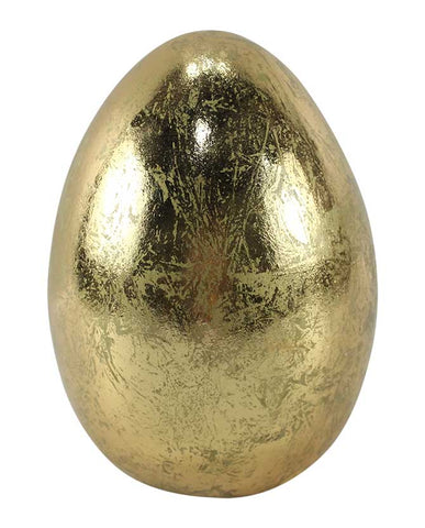 Nagyméretű, 21,3 cm magas, glamour stílusú, arany színű antikolt húsvéti kerámia tojás