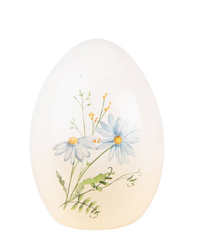 Mezei virágokkal díszíttetett húsvéti kerámia tojás.
